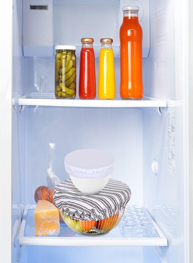 Whaline 10Pcs Bowl Covers Reusable In 5 Size Stretch Cloth Fabric Dish Cover Farmhouse Plaid Gray Ticking Stripe Lids for Food Fruits Leftover Storage - Image 5